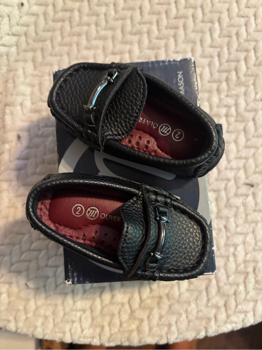 Olivers Black Kids Slip-On Moccasins with Maroon Insole